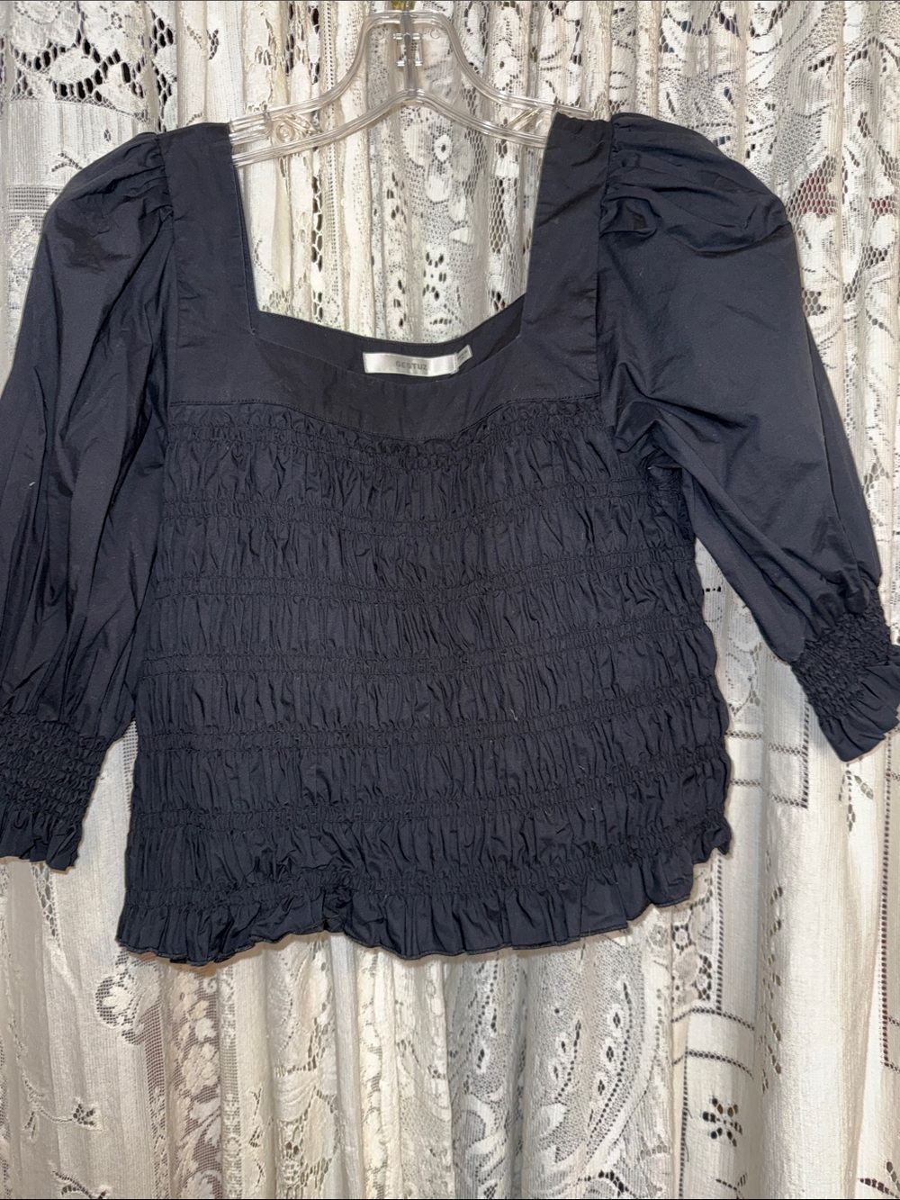 Gestuz black smocked top